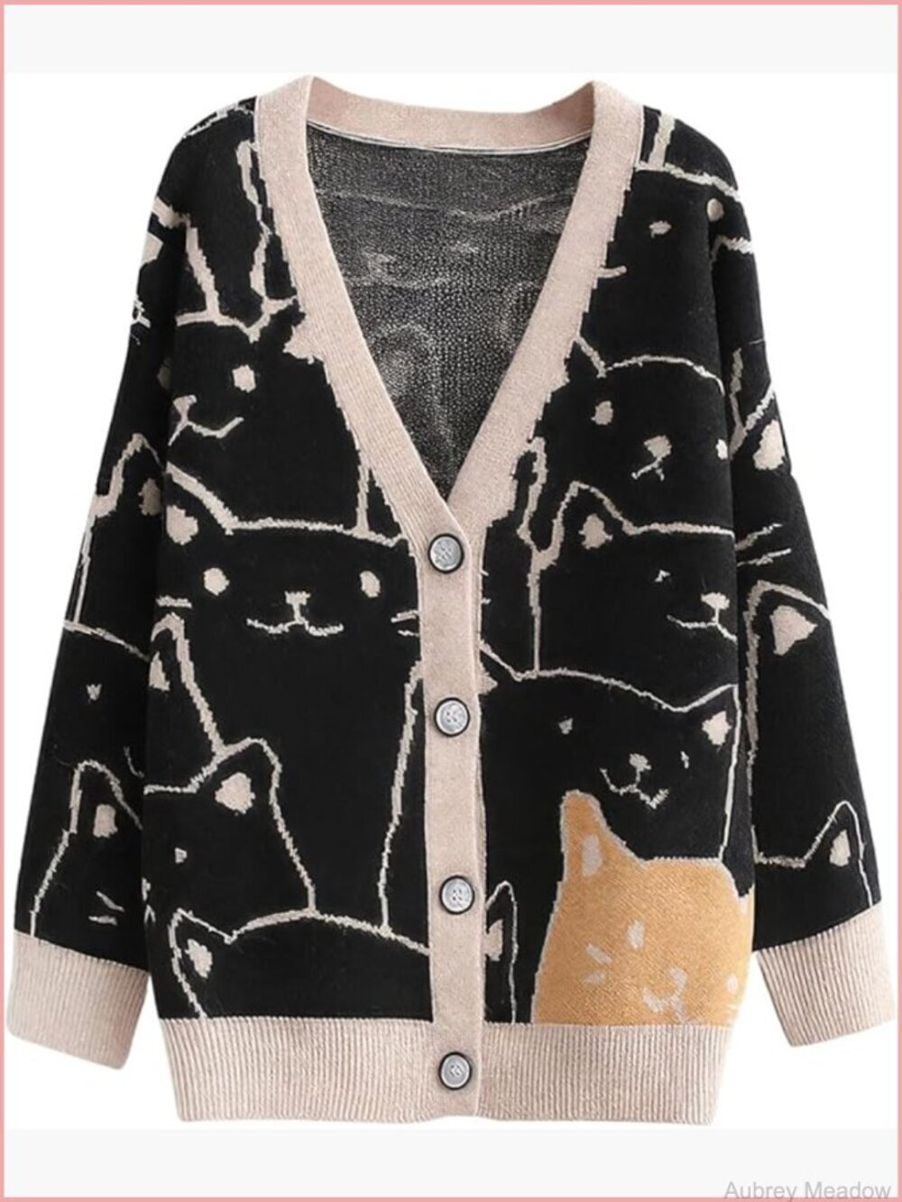 Cute Cartoon Cat Cardigan Kawaii Open Front Knit Sweater Coat